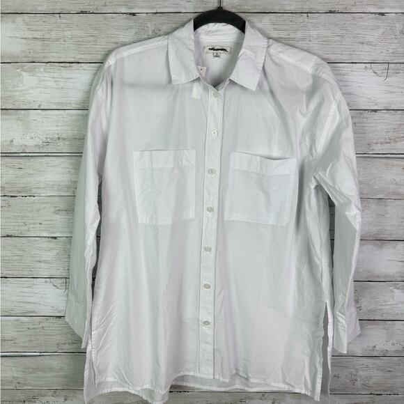 Madewell The Oversized Straight Hem Shirt Signature Poplin Eyelet White Size XS - Picture 1 of 3